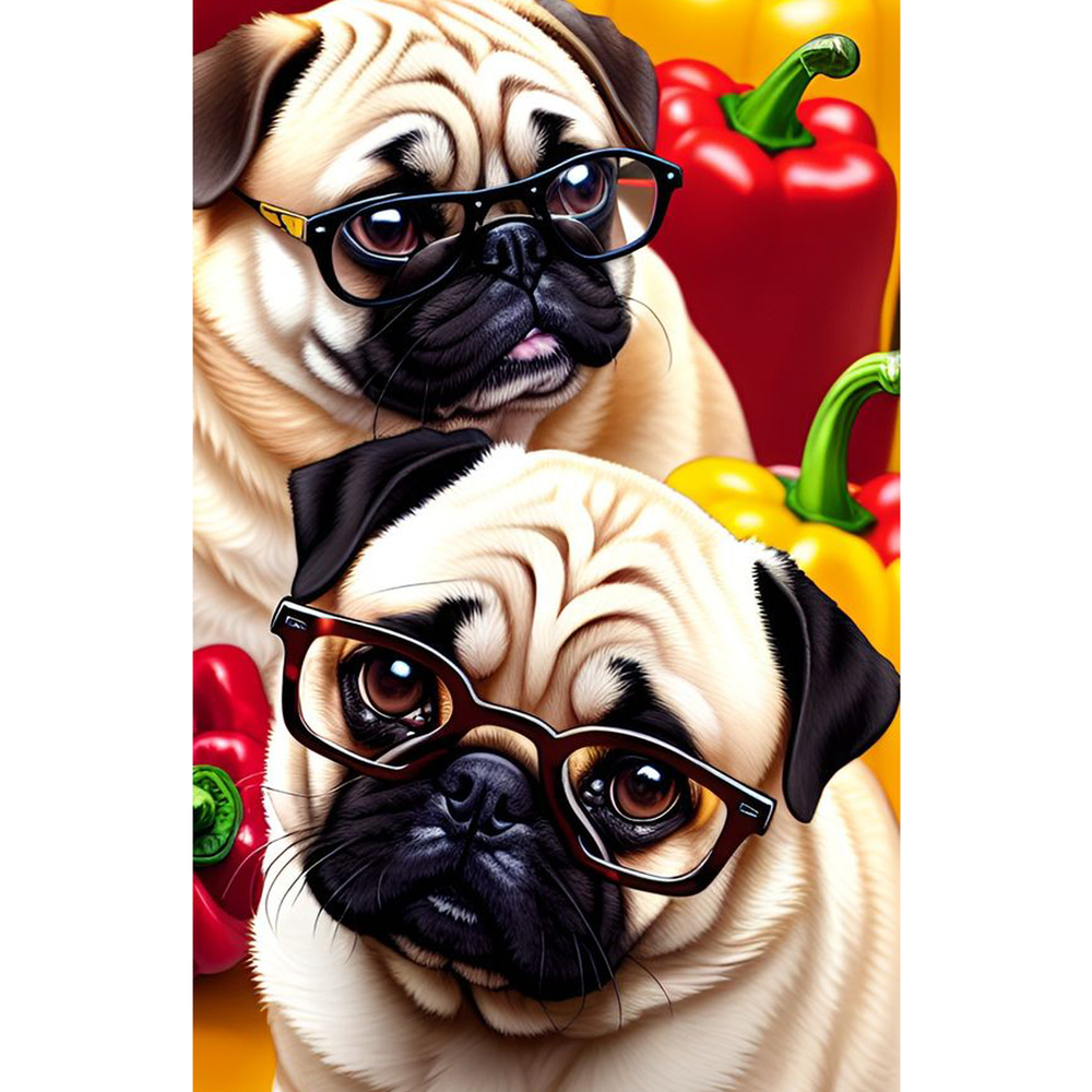 Фото, Відеоогляди алмазна мозаїка strateg преміум мопси з перчинкою розміром 30х40 см (heg87068)