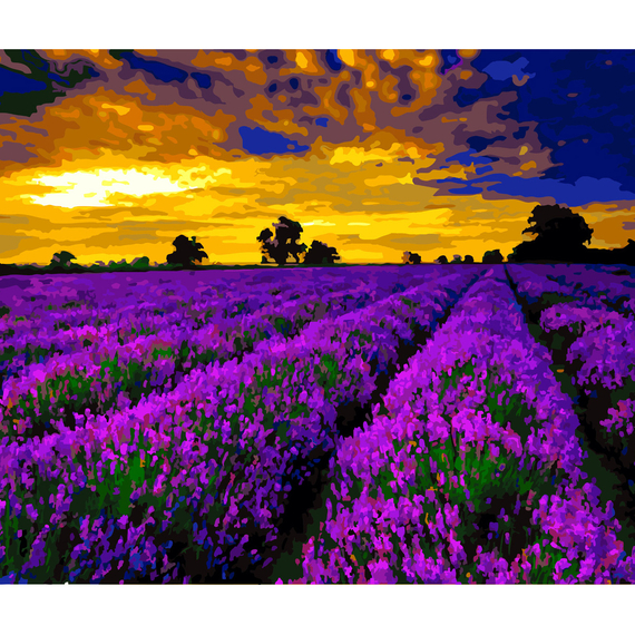 Картина за номерами Strateg ПРЕМІУМ Лавандові поля з лаком розміром 40х50 см (SY6619)