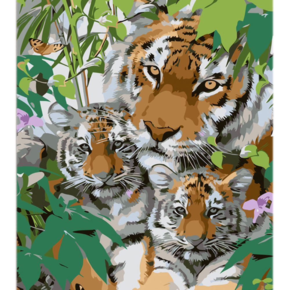 Фото, Відеоогляди картина за номерами strateg преміум сім'я тигрів з лаком та з рівнем розміром 30х40 см (ly45)