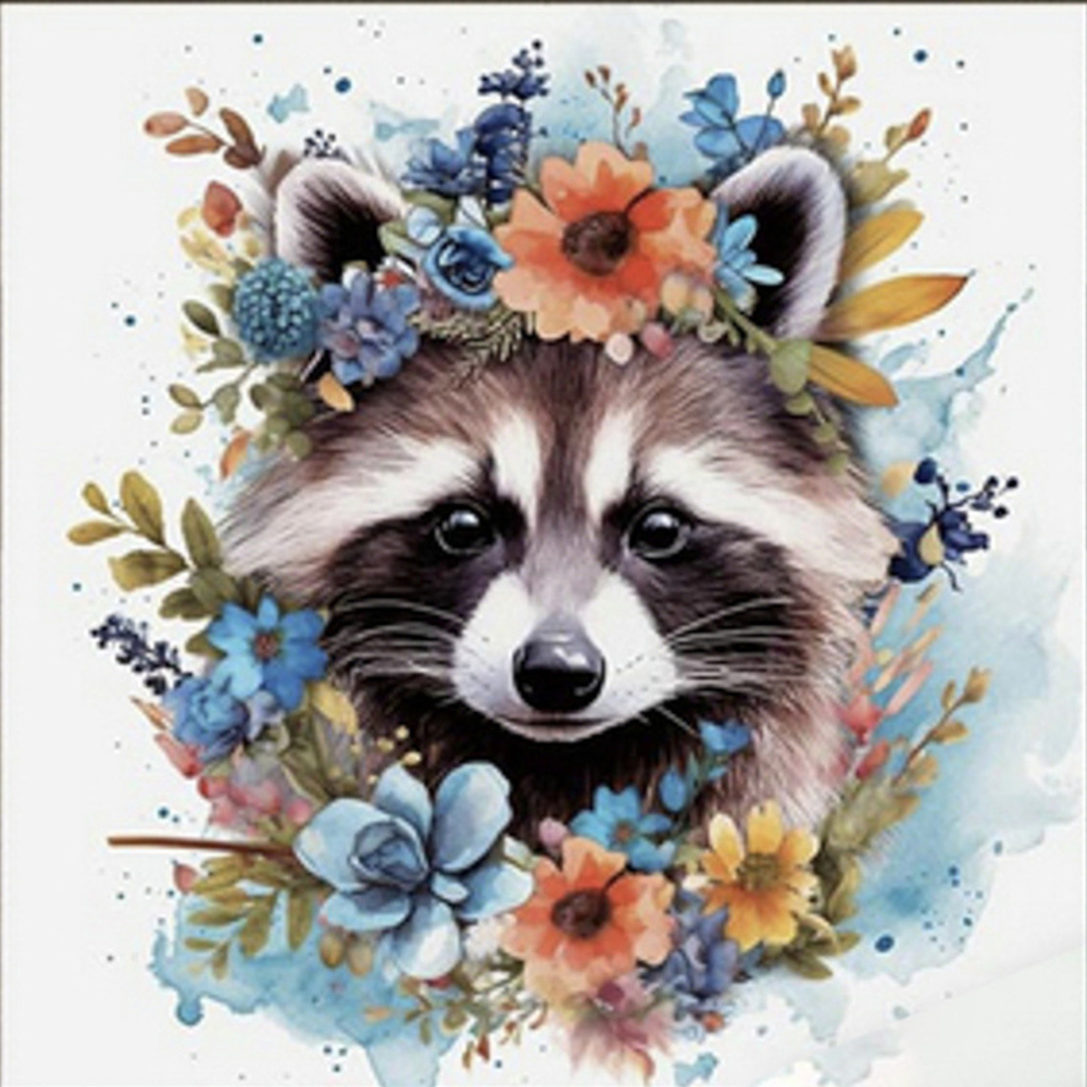 Фото, Видеообзоры алмазна мозаїка strateg преміум  єнотик у квітах розміром 30х30 см  (me13831)