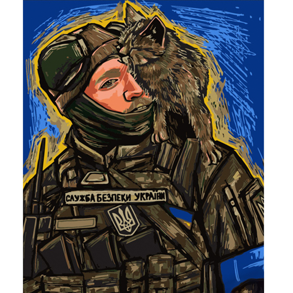 Фото, Видеообзоры картина за номерами strateg преміум зсу з котиком розміром 40х50 см (dy318)