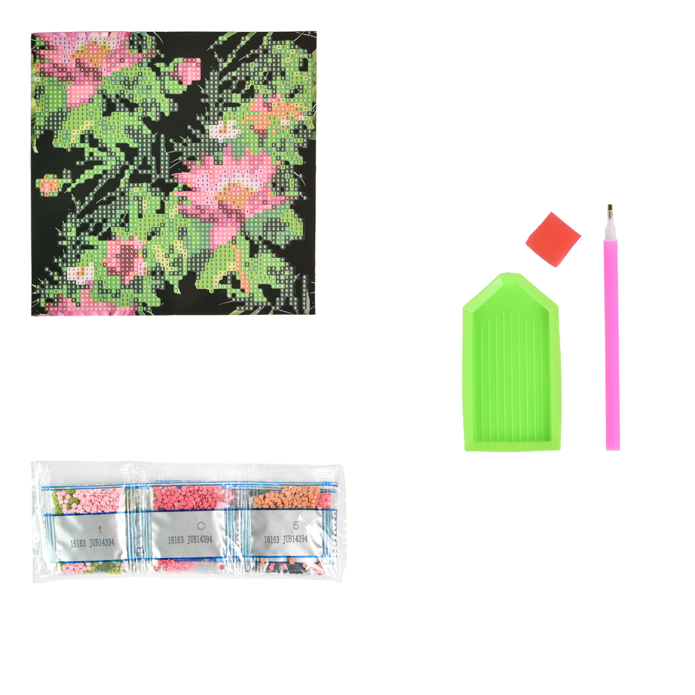 Фото, Відеоогляди алмазна мозаїка strateg преміум екзотичний калейдоскоп квітів на паперовій основі розміром 18х18 см (jub14394)