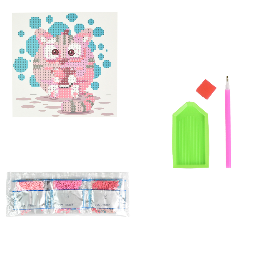 Фото, Видеообзоры алмазна мозаїка strateg преміум мультяшне кошенятко на паперовій основі розміром 18х18 см (jub14408)