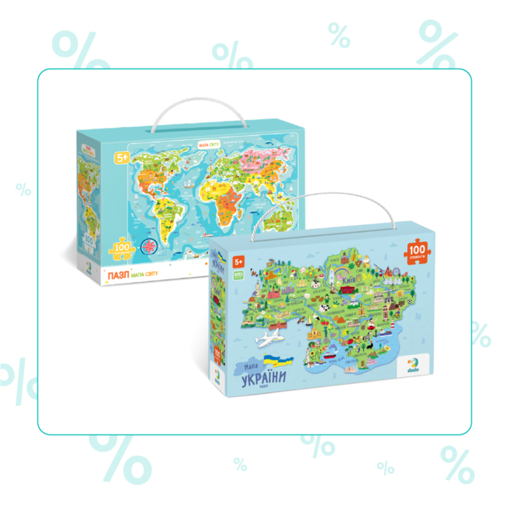 Фото, Відеоогляди набір пазлів dodo мапа світу та мапа україни