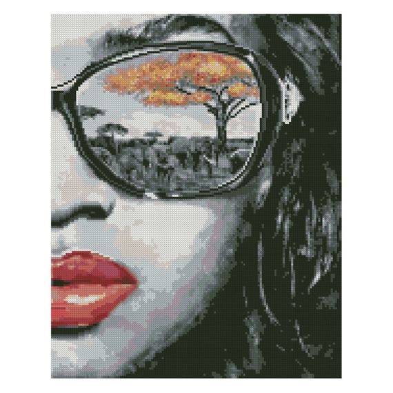 Алмазна мозаїка Strateg ПРЕМІУМ Африка в окулярах 40х50 см FA40834