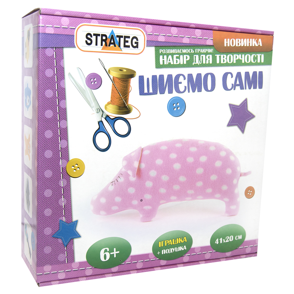Фото, Відеоогляди набір для творчості strateg шиємо самі свинка українською мовою (іп-07)