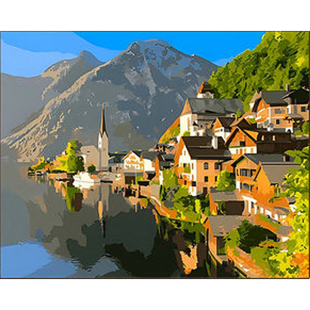 Фото, Відеоогляди алмазна мозаїка strateg преміум гірське містечко розміром 30х40 см (heg86907)