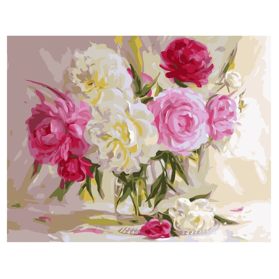 Картина за номерами Strateg ПРЕМІУМ Акварельний букет півонії з лаком розміром 40х50 см VA-0620