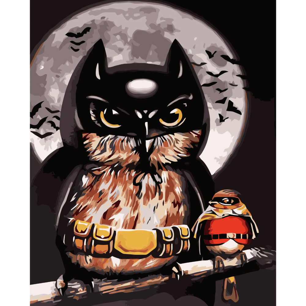 Фото, Відеоогляди картина за номерами strateg преміум сова-бетмен з лаком розміром 40х50 см va-3689