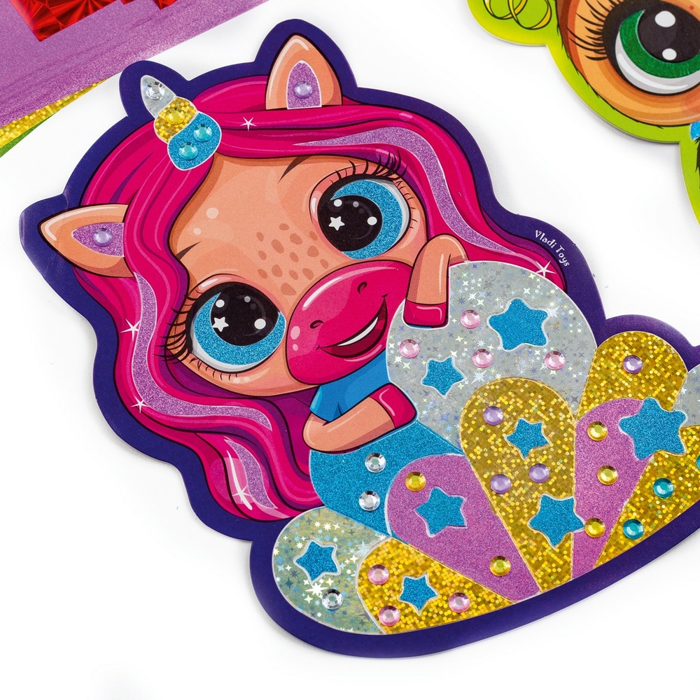 Фото, Видеообзоры набір для творчості зі стразами та фольгою «foil art. чарівні тваринки» vladi toys vt4433-10