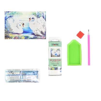 Фото, Видеообзоры алмазна мозаїка strateg преміум лебеді на воді без підрамника розміром 10х15 см (yab26235)