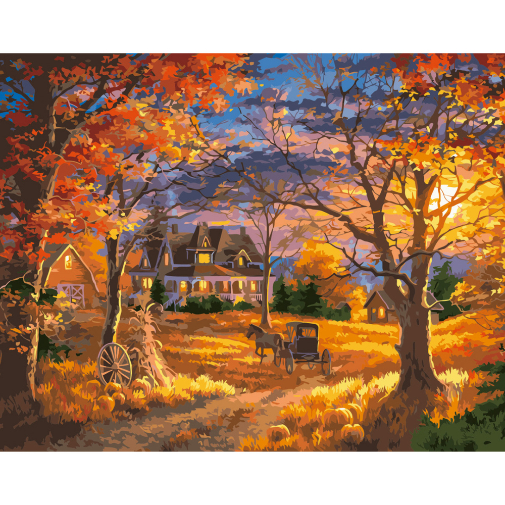 Фото, Видеообзоры картина за номерами strateg преміум осінній вечір з лаком розміром 40х50 см va-2638