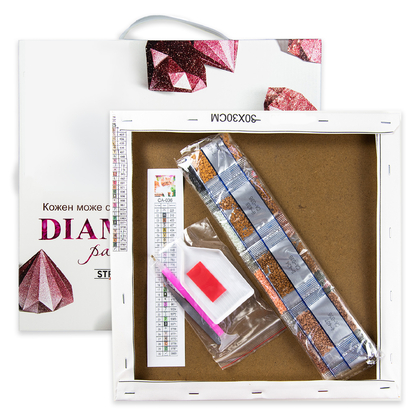 Фото, Видеообзоры алмазна мозаїка strateg преміум дівчина з трояндами на голові розміром 40х50 см  (sk85997)