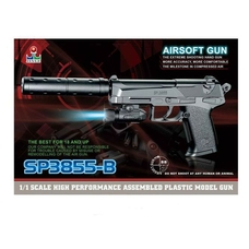 Пістолет SP3855-B + (A813395) (96шт / 2) батар., Лазер, пульки, глушник, в пакеті 34 * 3,5 * 13см