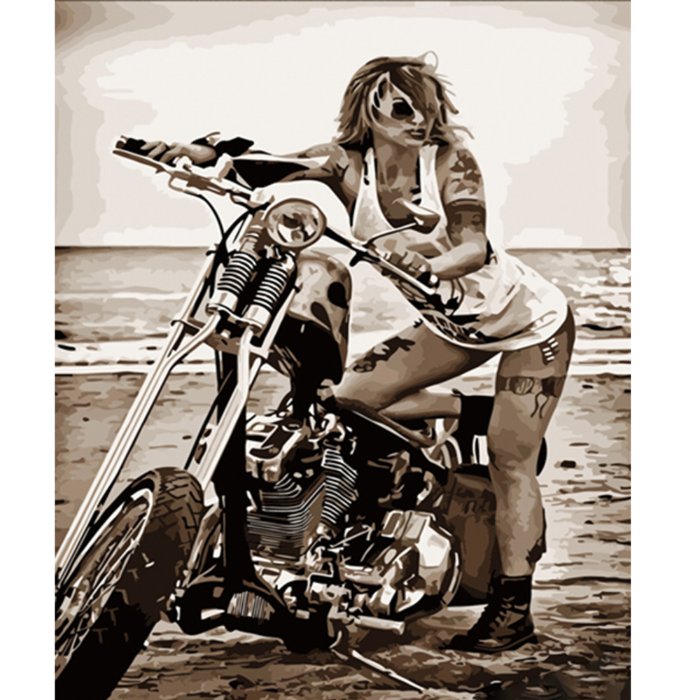Фото, Відеоогляди картина за номерами strateg преміум дівчина біля байку розміром 40х50 см (hh074)