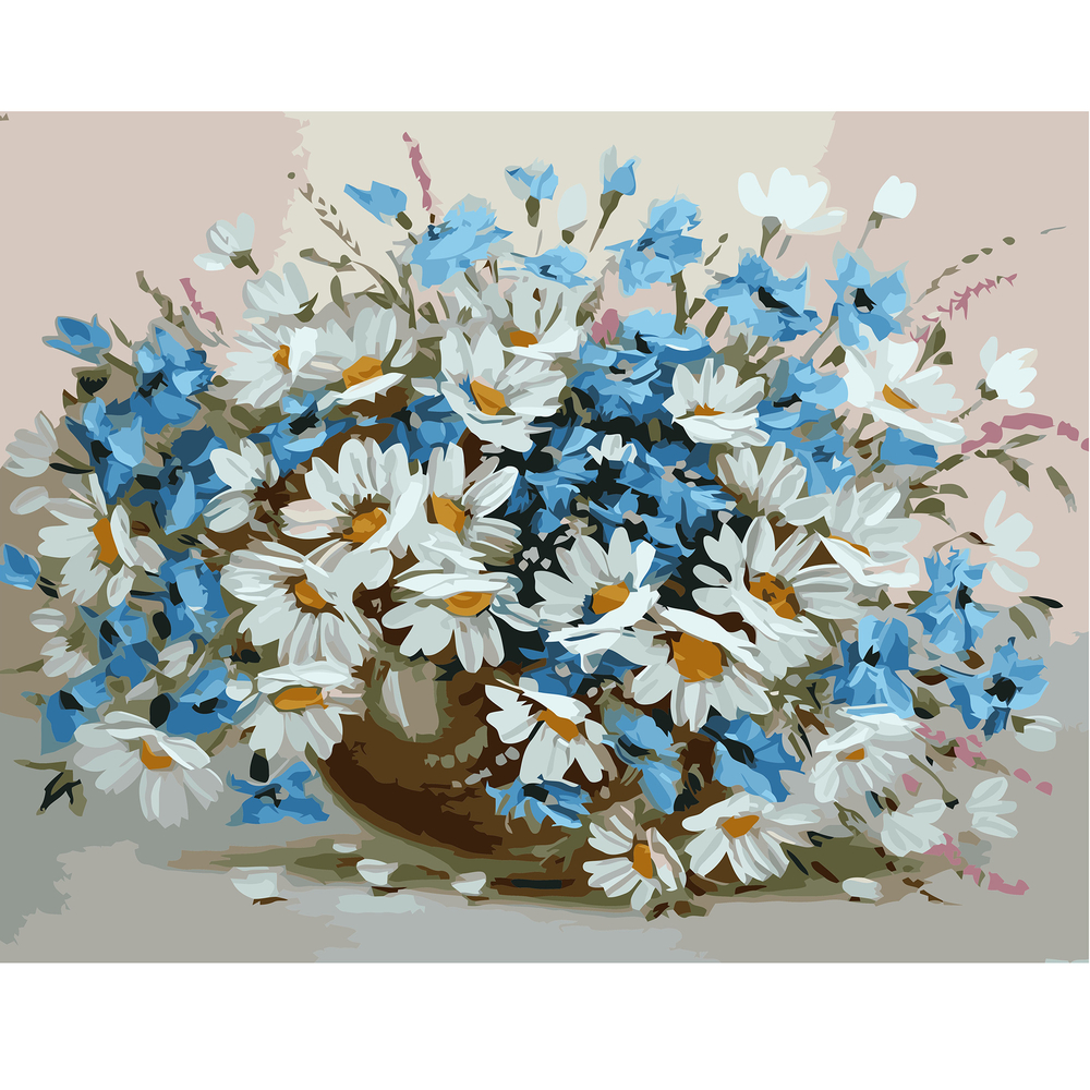 Фото, Відеоогляди картина за номерами strateg преміум букет волошок з ромашками з лаком розміром 40х50 см va-0668
