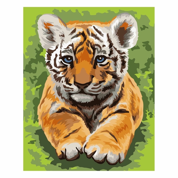 Картина за номерами Strateg ПРЕМІУМ Тигреня з лаком розміром 30х40 см SV-0016