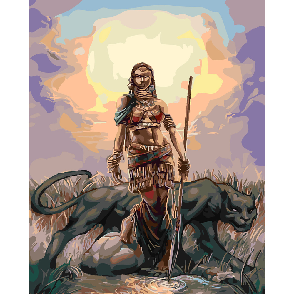 Фото, Видеообзоры картина за номерами strateg преміум мисливиця з пантерою з лаком розміром 40х50 см sy6106