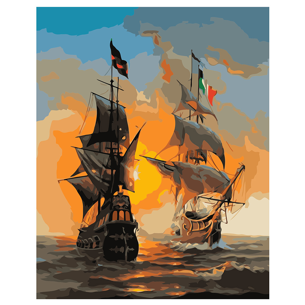 Фото, Відеоогляди картина за номерами strateg преміум зустріч кораблів на заході з лаком розміром 40х50 см va-1625