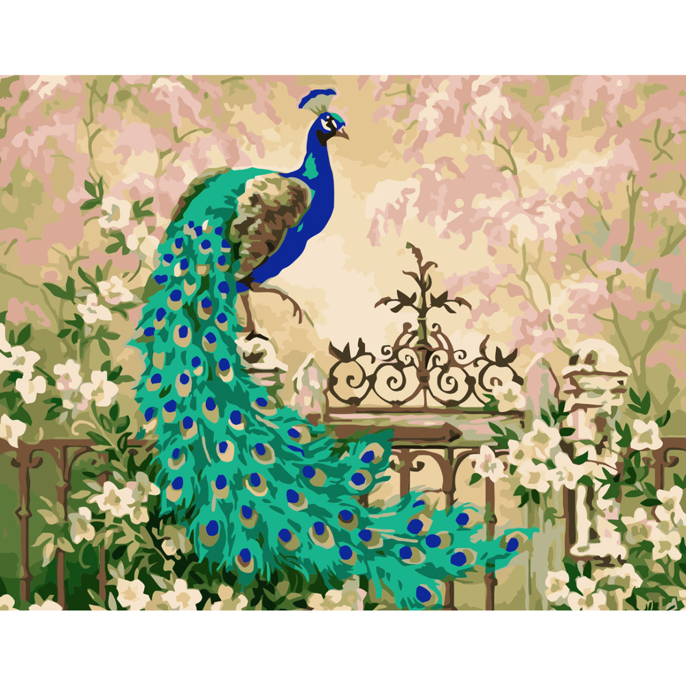 Фото, Відеоогляди картина за номерами strateg преміум павич на хвіртці 2 з лаком розміром 40х50 см va-3770