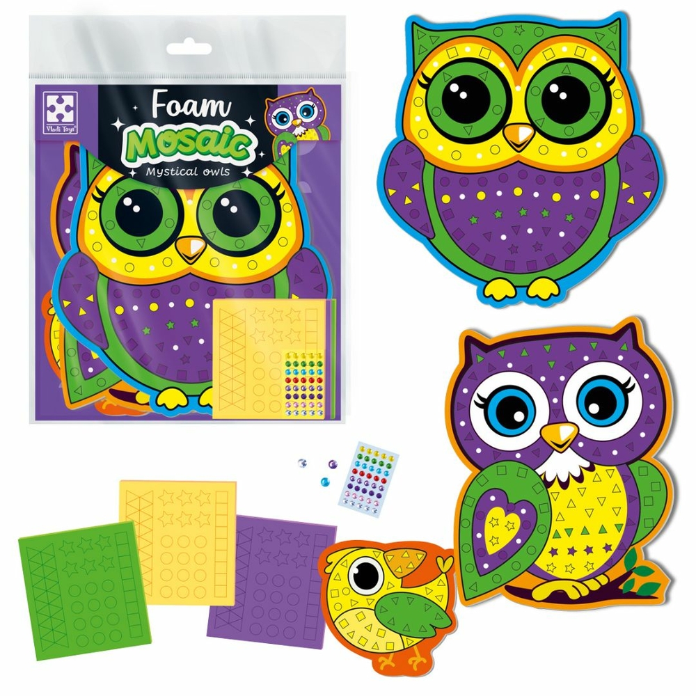 Фото, Видеообзоры набір для творчості vladi toys зі м'якою мозаїкою та стразами «містичні сови» vt4511-22