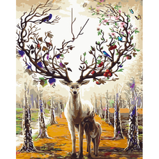 Картина за номерами Strateg ПРЕМІУМ Величні роги оленя з лаком та з рівнем розміром 40х50 см (GS1492)