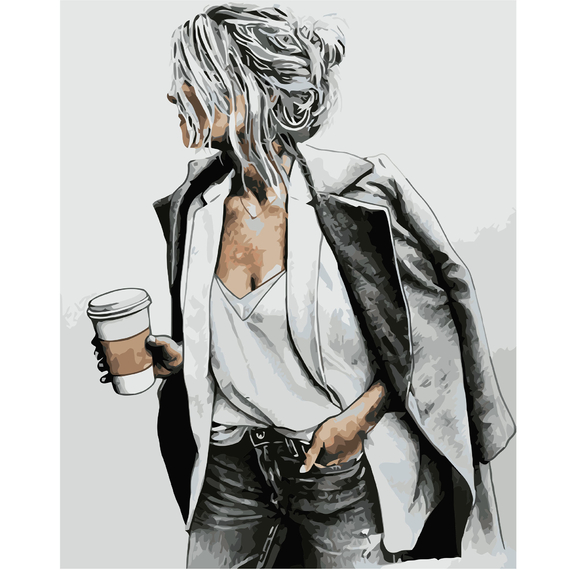 Картина за номерами Strateg ПРЕМІУМ Стильна дівчина з лаком розміром 40х50 см VA-0736