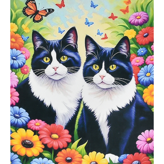 Алмазна мозаїка Strateg ПРЕМІУМ Коти серед кольорів розміром 40х50 см (SK88273)
