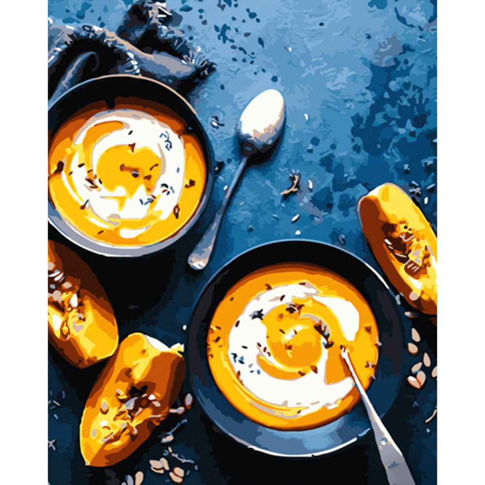 Фото, Відеоогляди картина за номерами strateg преміум гарбузовий суп розміром 40х50 см (gs604)