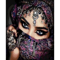 Картина за номерами Strateg ПРЕМІУМ Східний погляд з лаком розміром 40х50 см SY6198