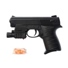 Пістолет ES491-P0621 (240шт) на пульках, 15,5см, лазер, фонарик, в кульке, 15,5-13-3см