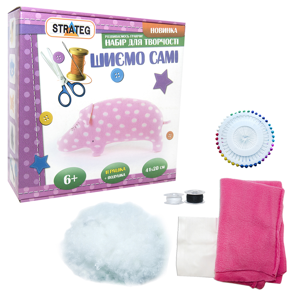 Фото, Відеоогляди набір для творчості strateg шиємо самі свинка українською мовою (іп-07)