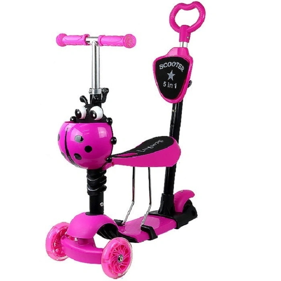 Дитячий самокат-біговел універсальний 5 в 1 з сидінням, батьківською ручкою, кошиком 806958 Малиновий