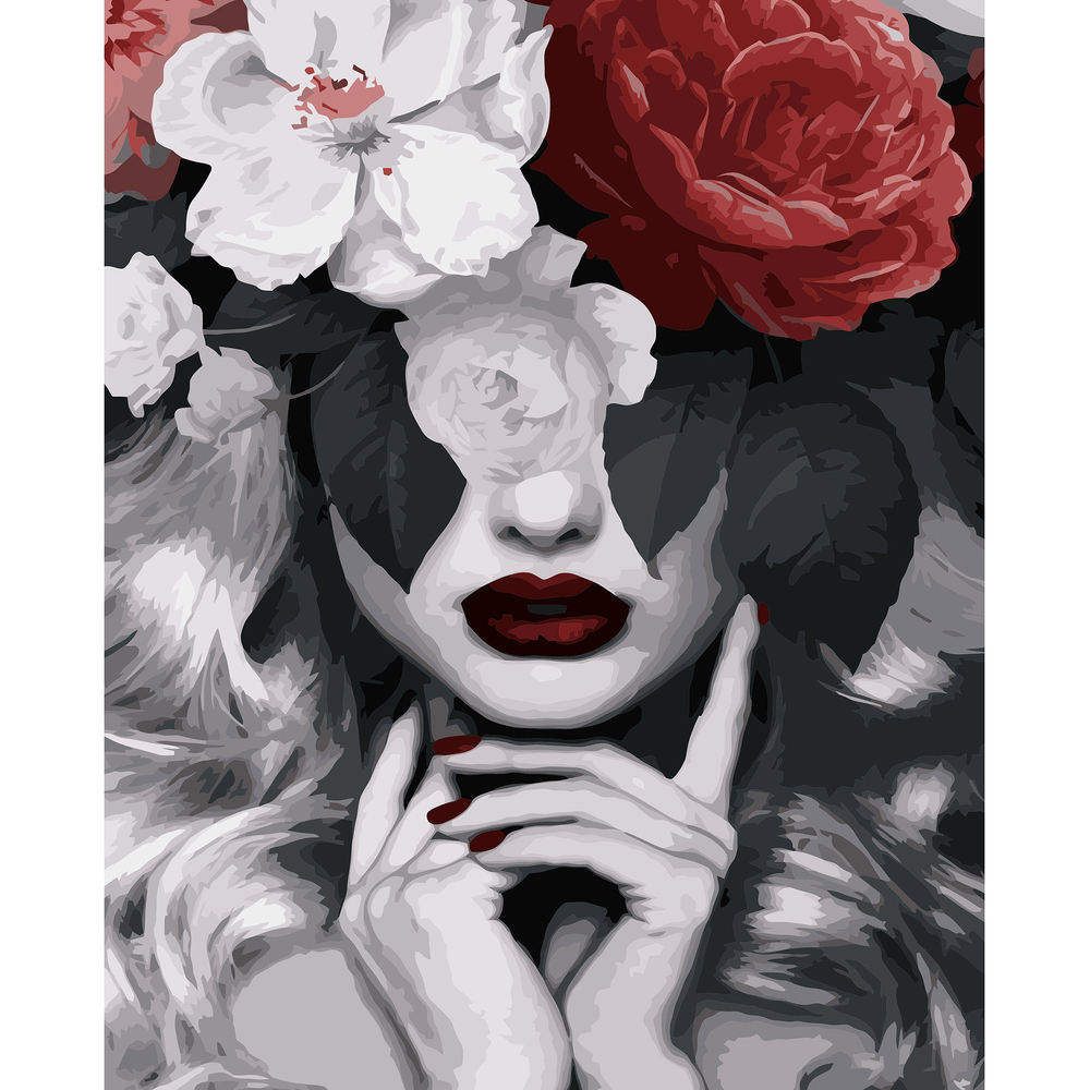 Фото, Відеоогляди картина за номерами strateg преміум дівчина з квітами з лаком розміром 40х50 см va-3181