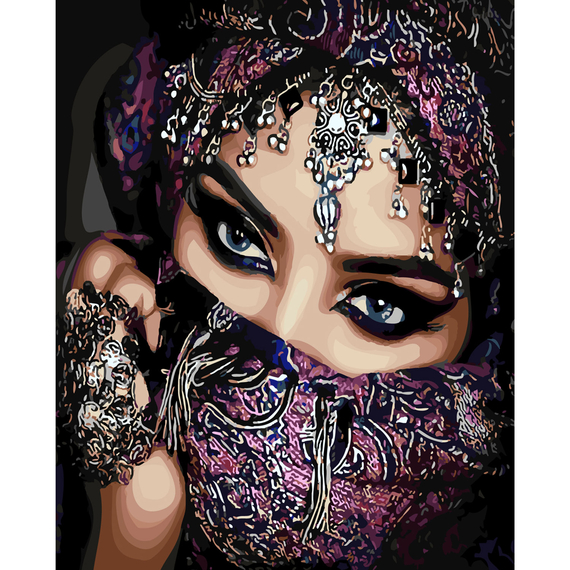 Картина за номерами Strateg ПРЕМІУМ Східний погляд з лаком розміром 40х50 см SY6198