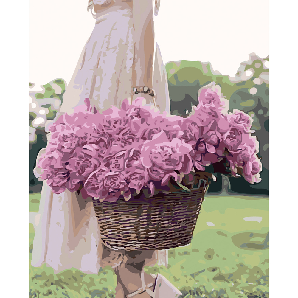 Фото, Відеоогляди картина за номерами strateg преміум дівчина з кошиком піонів з лаком розміром 40х50 см sy6158