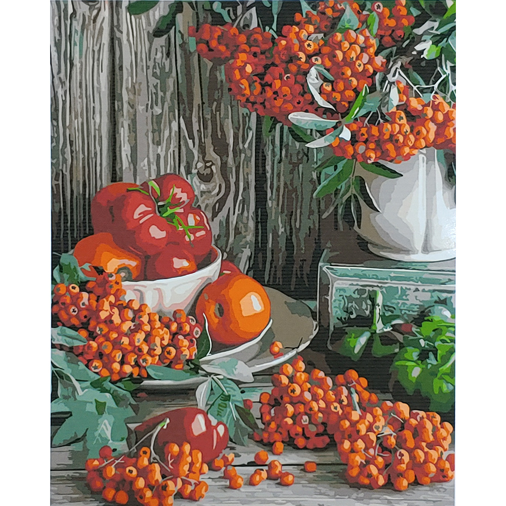 Фото, Видеообзоры картина за номерами strateg преміум натюрморт з горобиною з лаком розміром 40х50 см (sy6860)
