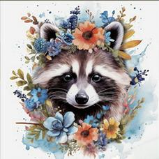 Алмазна мозаїка Strateg ПРЕМІУМ  Єнотик у квітах розміром 30х30 см  (ME13831)