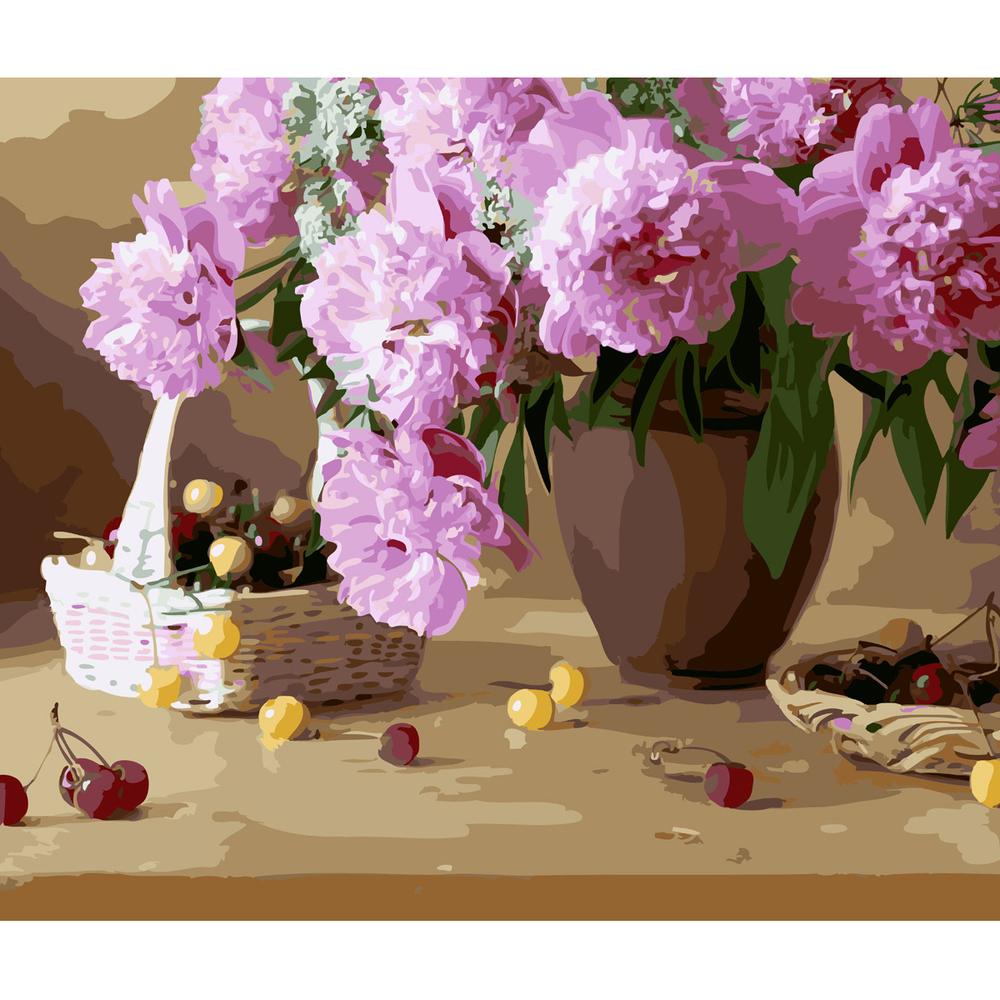 Фото, Відеоогляди картина за номерами strateg преміум черешні на столі з лаком розміром 40х50 см (sy6634)