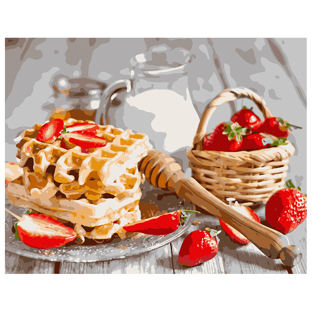 Фото, Відеоогляди картина за номерами strateg преміум віденські вафлі з полуницею з лаком розміром 40х50 см va-1574