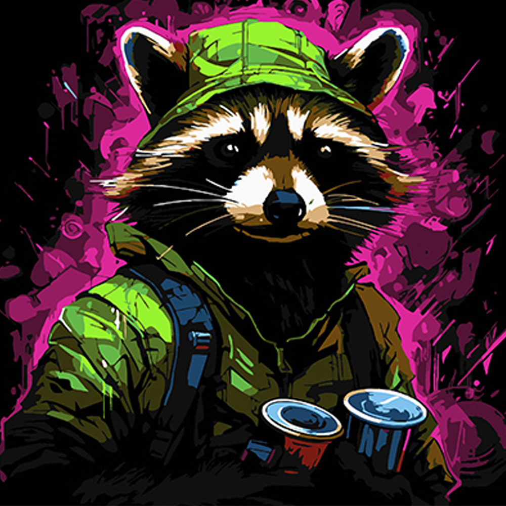 Фото, Видеообзоры картина за номерами strateg преміум єнот-мандрівник на чорному фоні розміром 40х40 см (av4040-65)