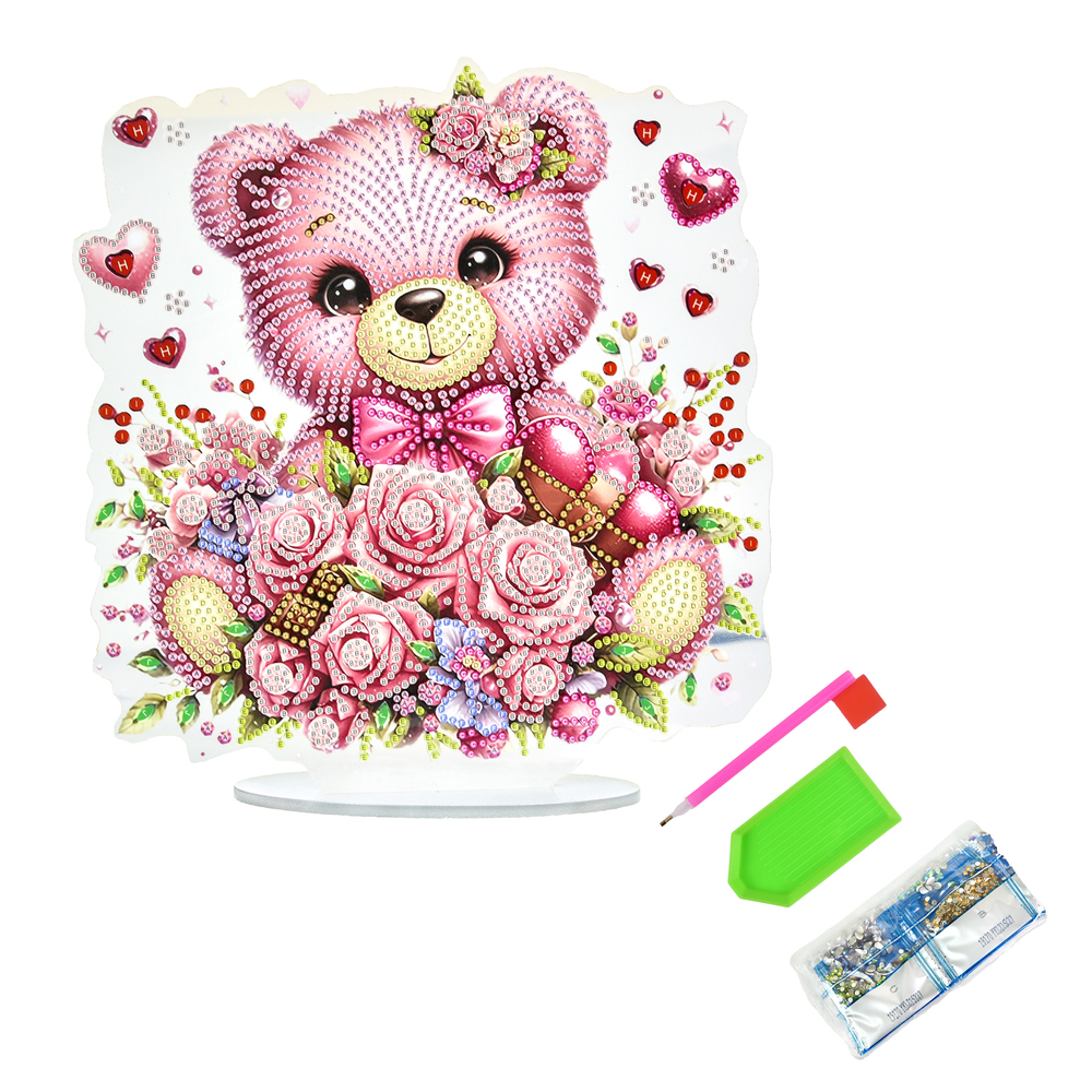 Фото, Видеообзоры алмазна мозаїка strateg преміум ніжний ведмедик на підставці розміром 25х25 см (yklz15263)