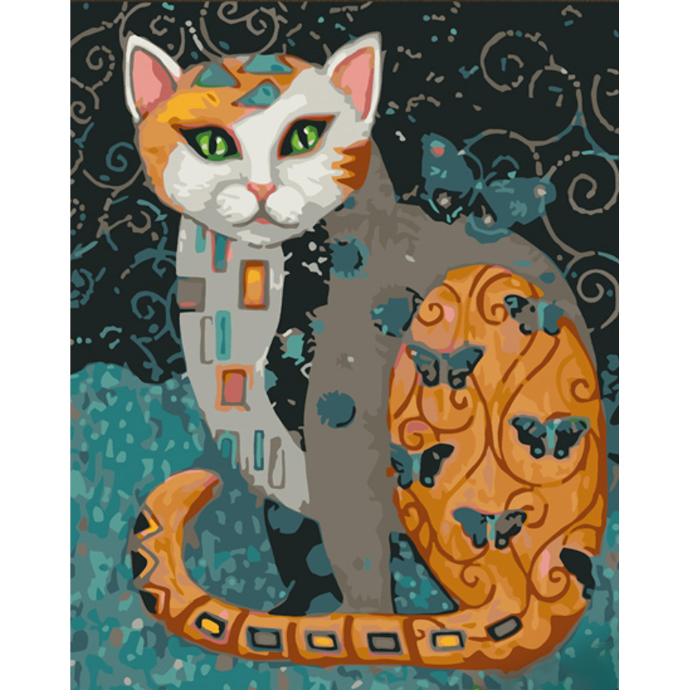 Фото, Видеообзоры картина за номерами strateg преміум погляд кота з лаком розміром 30х40 см (ss6808)