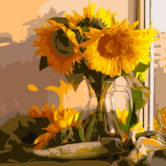 Картина за номерами Strateg ПРЕМІУМ Соняхи у вазі розміром 40х40 см (SK007)