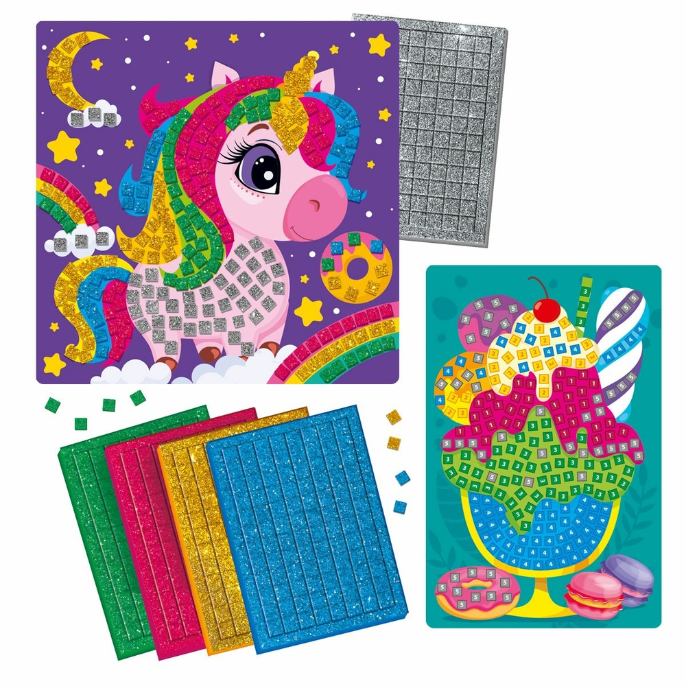 Фото, Видеообзоры набір для творчості vladi toys зі блискучою мозаїкою «єдиноріг та морозиво» vt4511-12