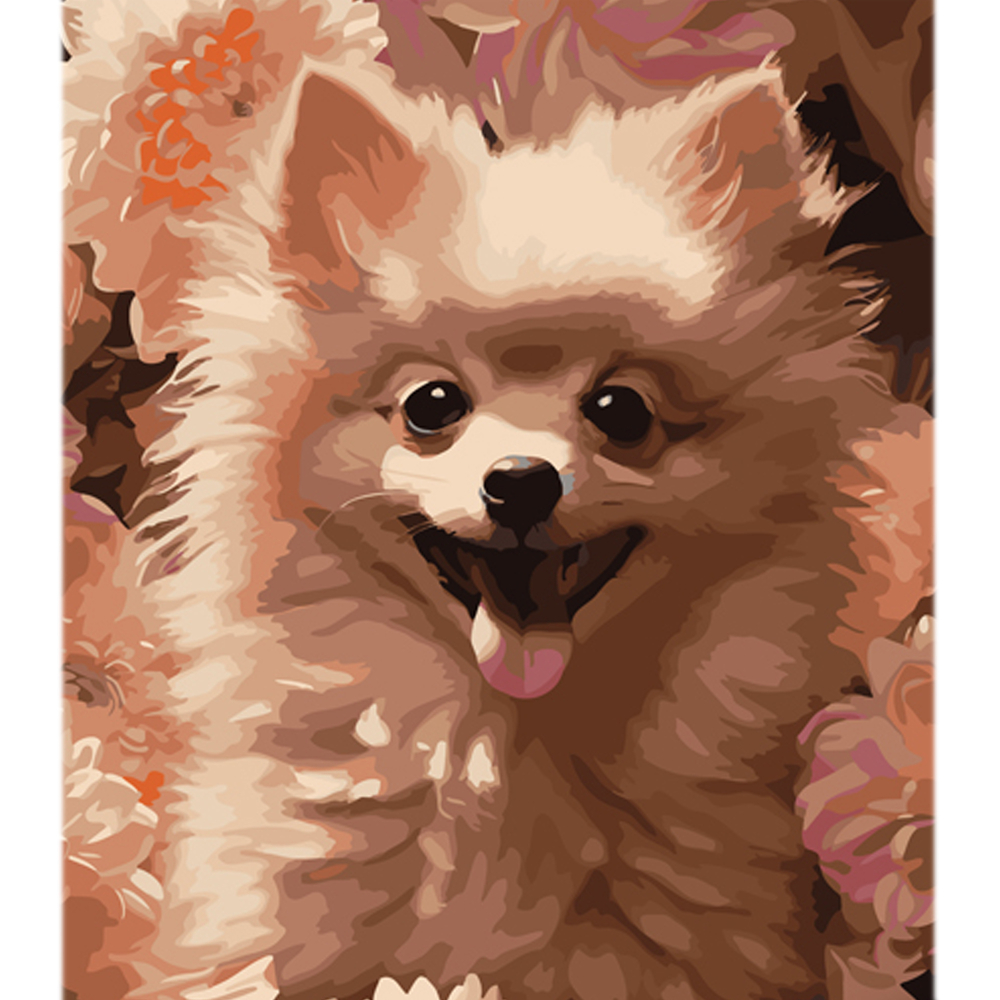 Фото, Відеоогляди картина за номерами strateg шпіц серед рожевих квітів на кольоровому фоні розміром 40х50 см (mz009)