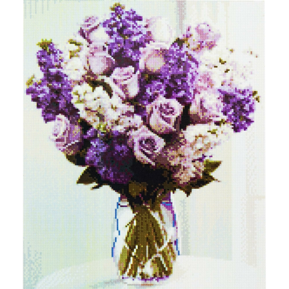 Фото, Відеоогляди алмазна мозаїка strateg преміум букет у бузкових відтінках 40х50 см fa40130