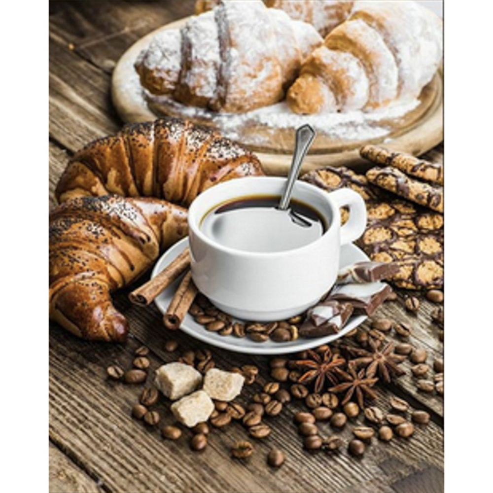 Фото, Відеоогляди алмазна мозаїка strateg преміум ароматна кава з круасанами розміром 40х50 см  (sk86019)