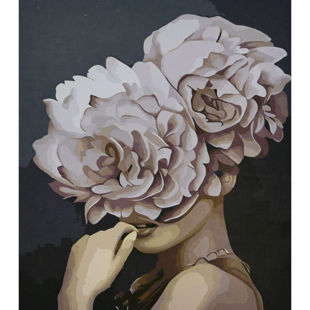 Фото, Відеоогляди картина за номерами strateg преміум дівчина-піон з лаком та з рівнем розміром 30х40 см (ss6468)