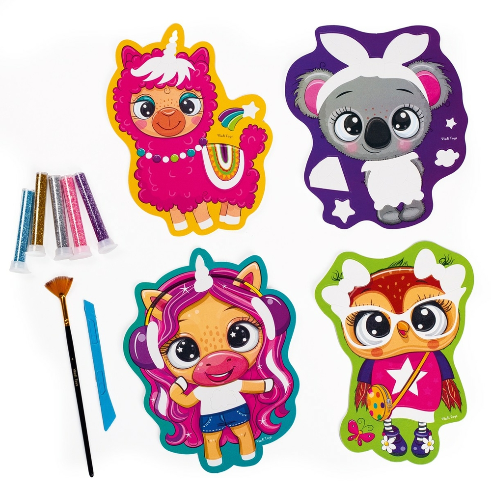 Фото, Відеоогляди набір для творчості з глітером «glitter art. блискучі звірята» vladi toys vt4501-11
